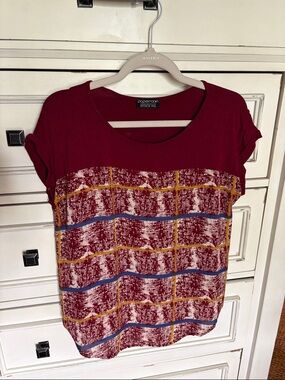 Papermoon Burgundy Plaid-Trim Short Sleeve Top